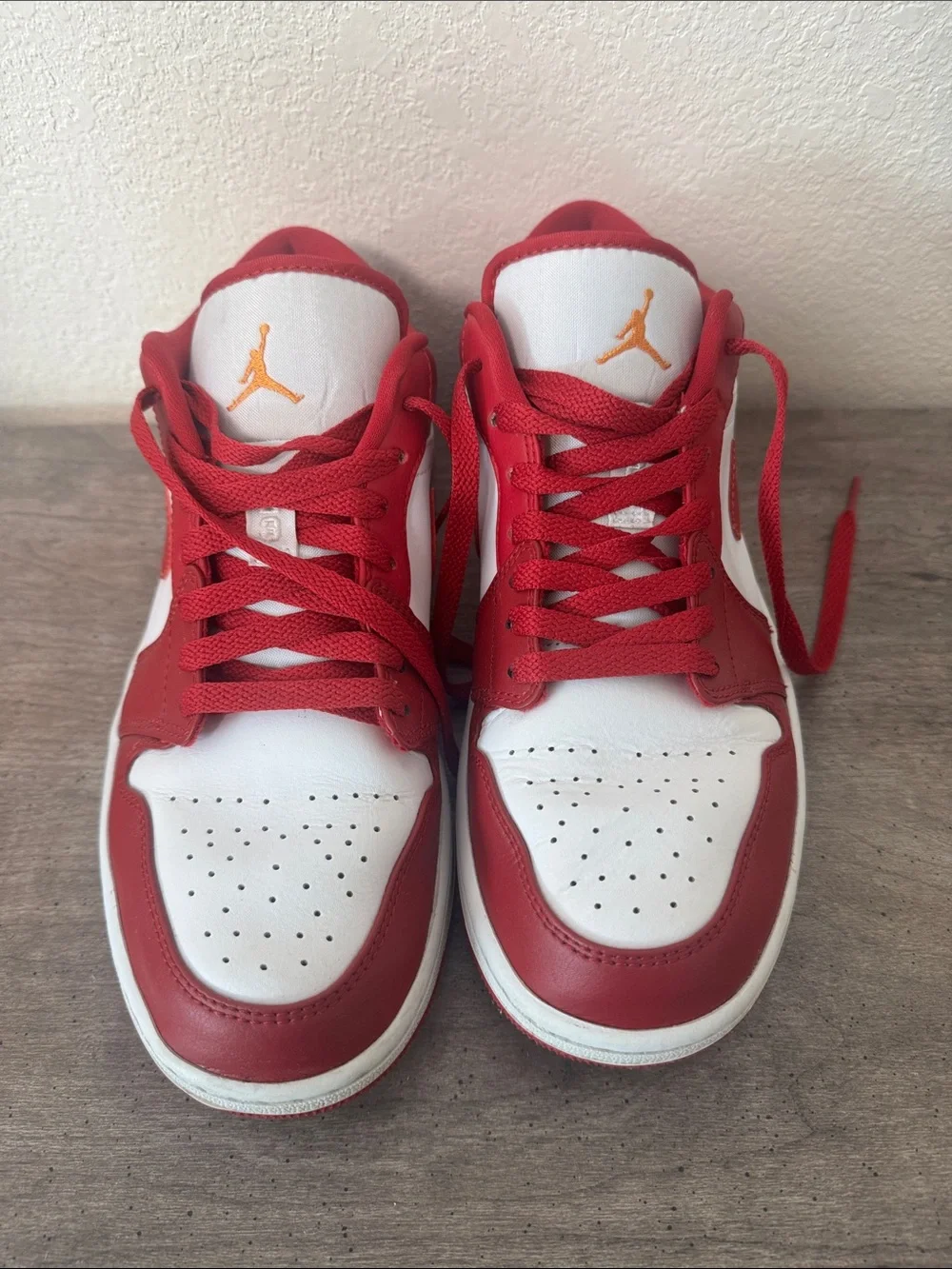 Jordan Red, White & Gold Low-Top Sneakers